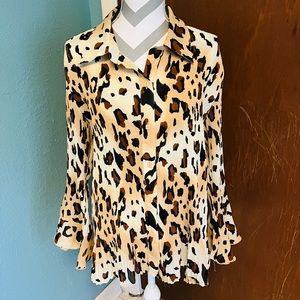 Cato Woman Semi Sheer Flutter Hem Leopard Blouse